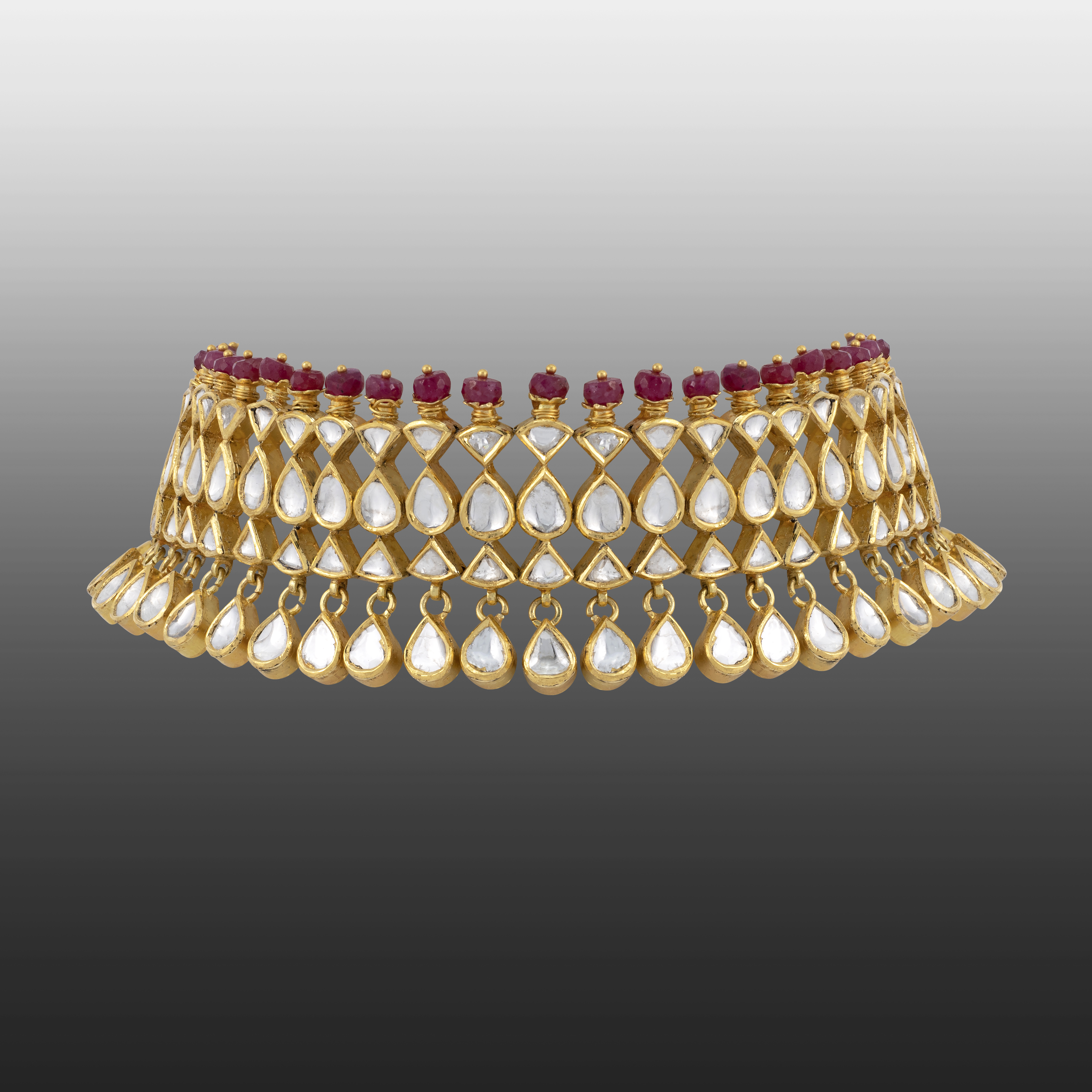 Polki Choker with Red Beaded Fungar and Teardrop Drops